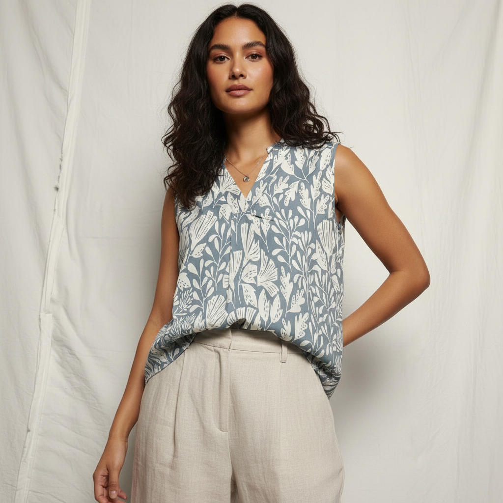 Blusa estampada colores claros azul y blanco