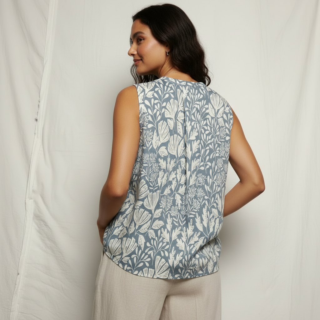 Blusa estampada colores claros azul y blanco