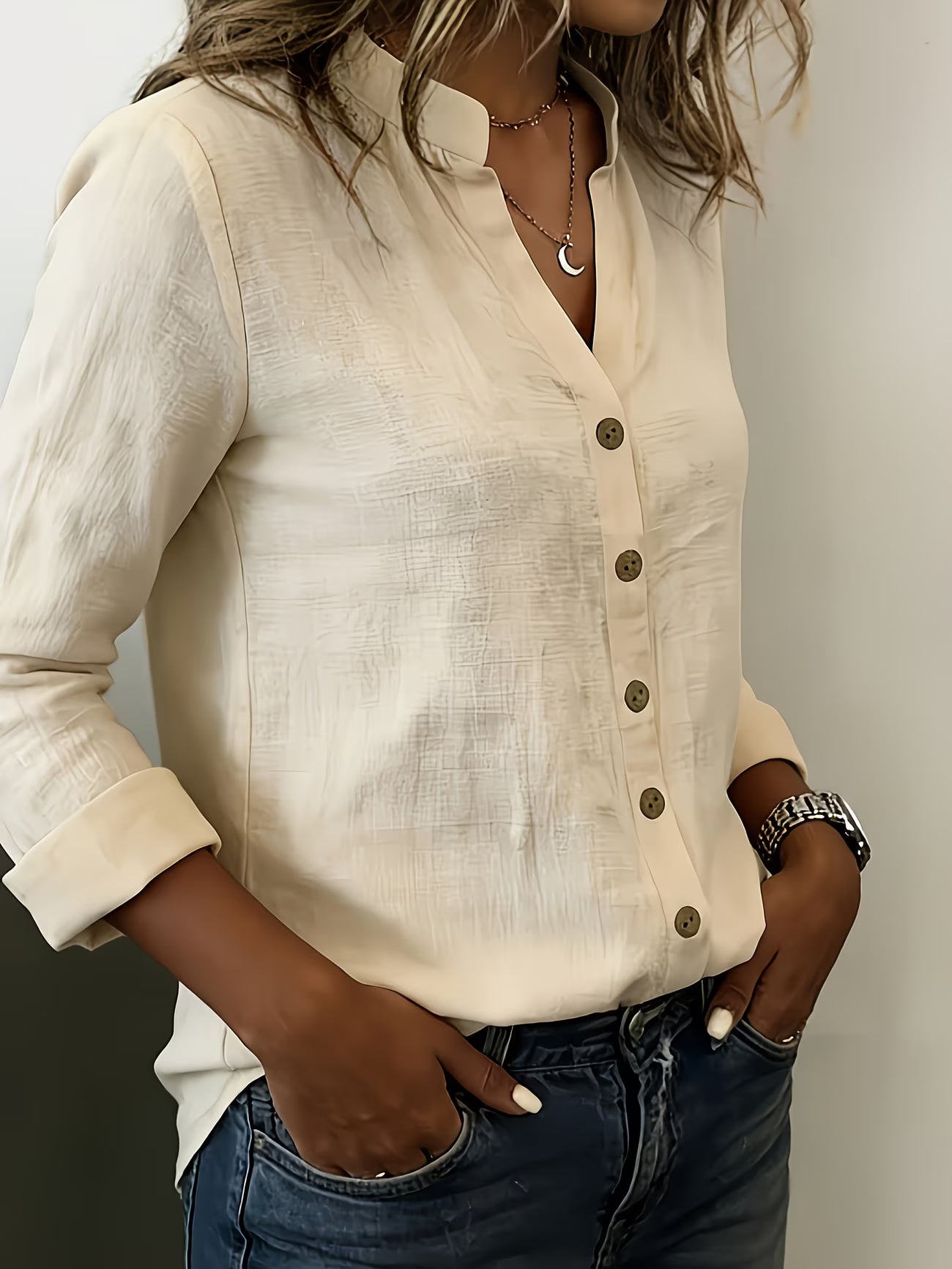 Blusa Lino Beige manga larga