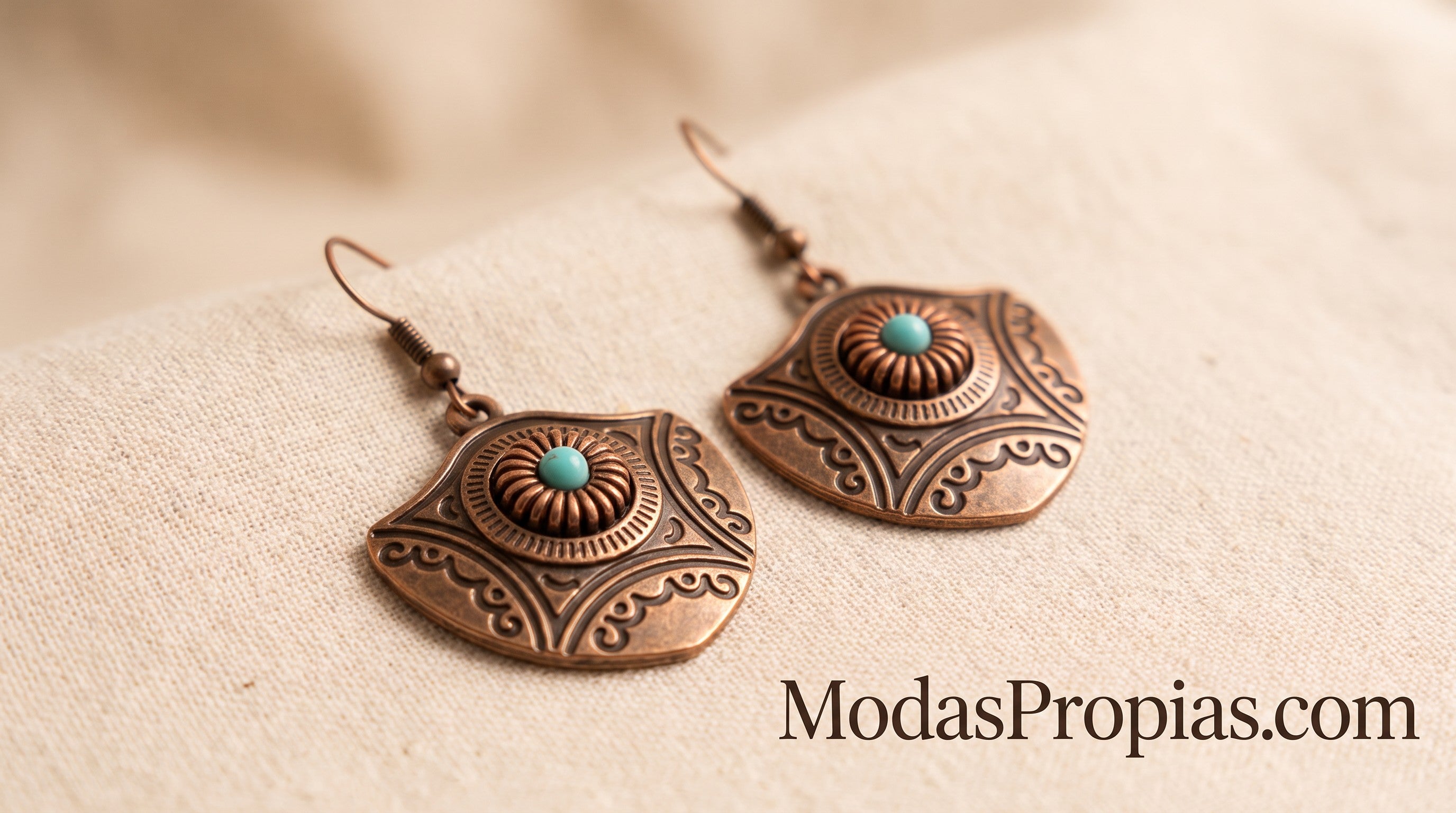 Aros Cortos Bronce con Piedra Turquesa | Elegancia Natural