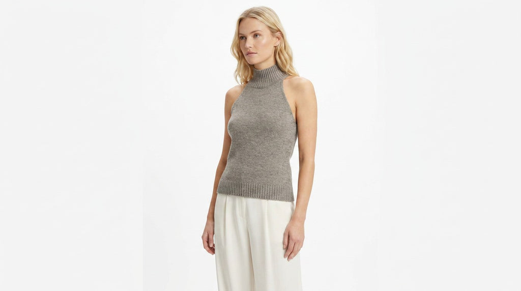 Top Tejido Cuello Alto Gris
