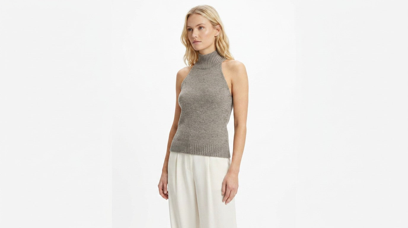 Top Tejido Cuello Alto Gris
