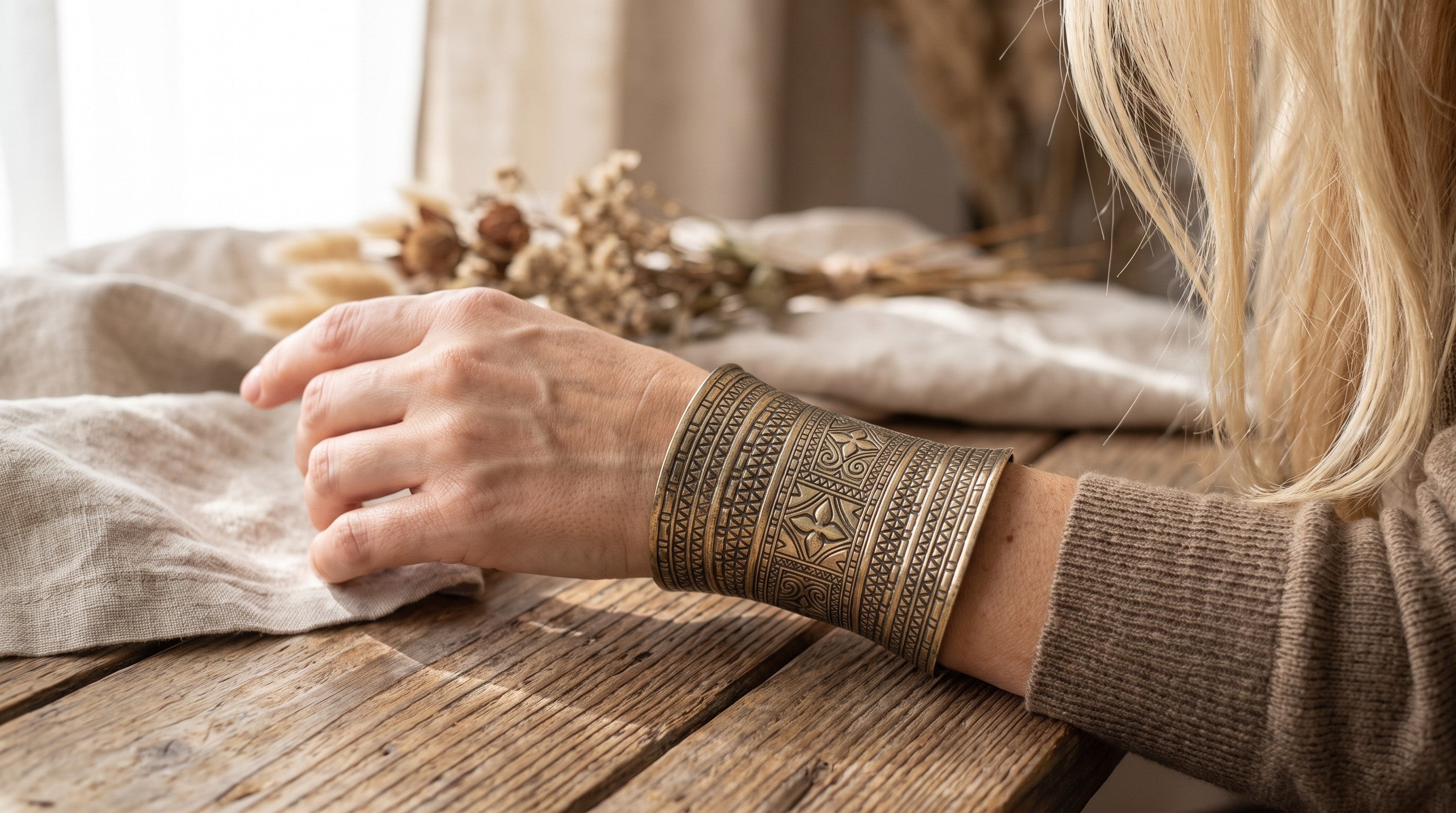 Pulsera Ancha Bronce | Accesorio Elegante