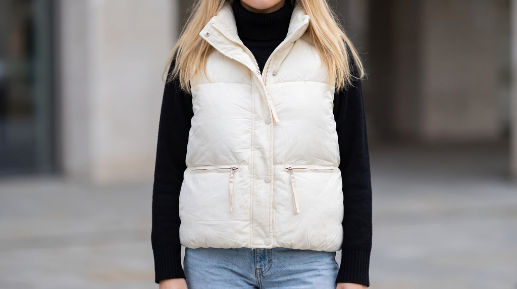 Parka Acolchada Sin Mangas Color Claro | 40% OFF ❄️