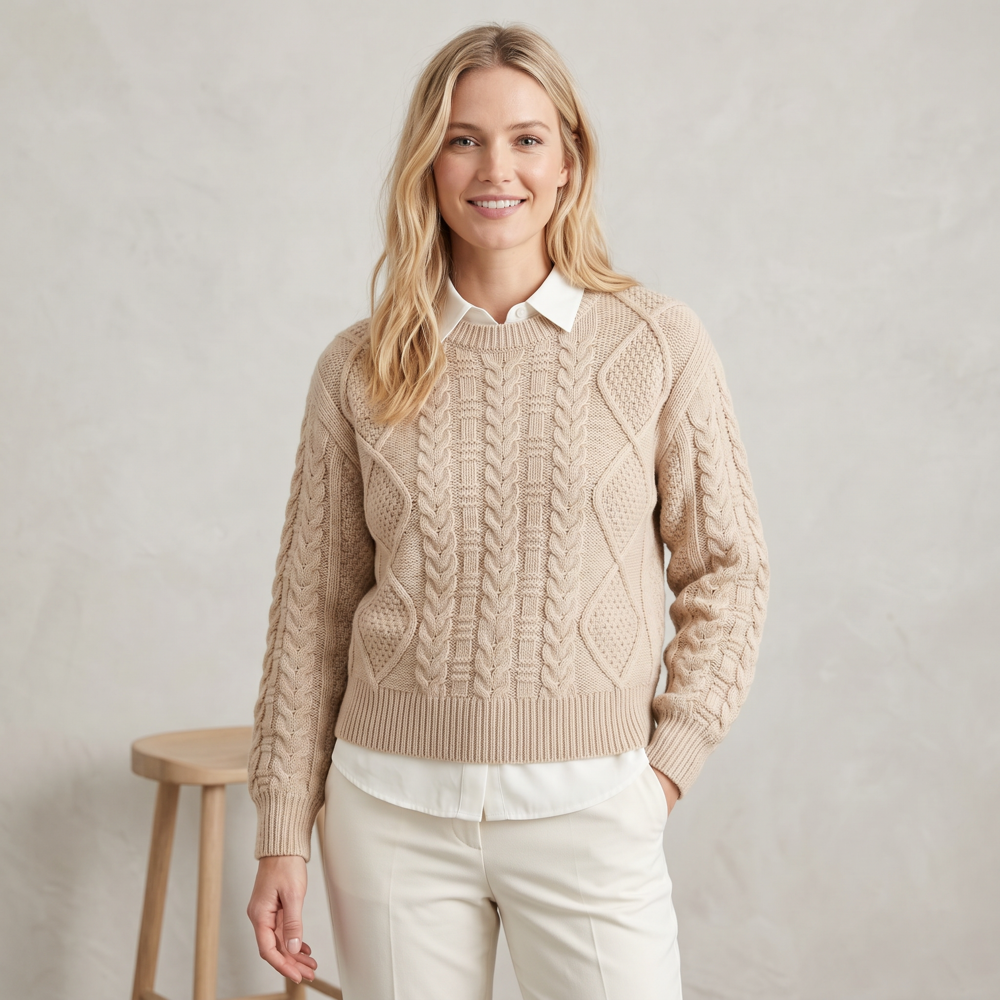 Sweater cuello redondo tejido Otoño