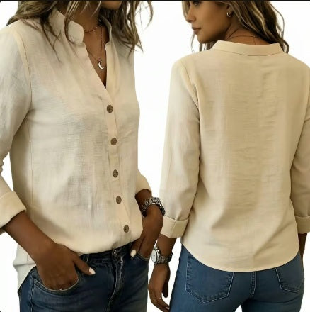 Blusa Lino Beige manga larga