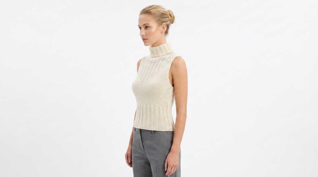 Sweater Beige brillos Cuello de Tortuga