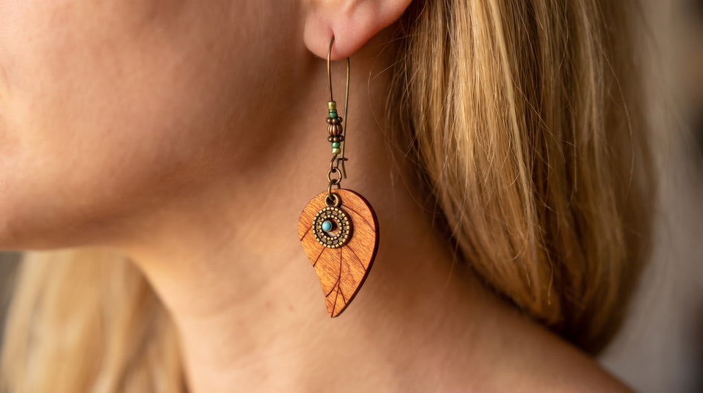 Aretes Hoja con Detalle en Turquesa | Elegancia Natural