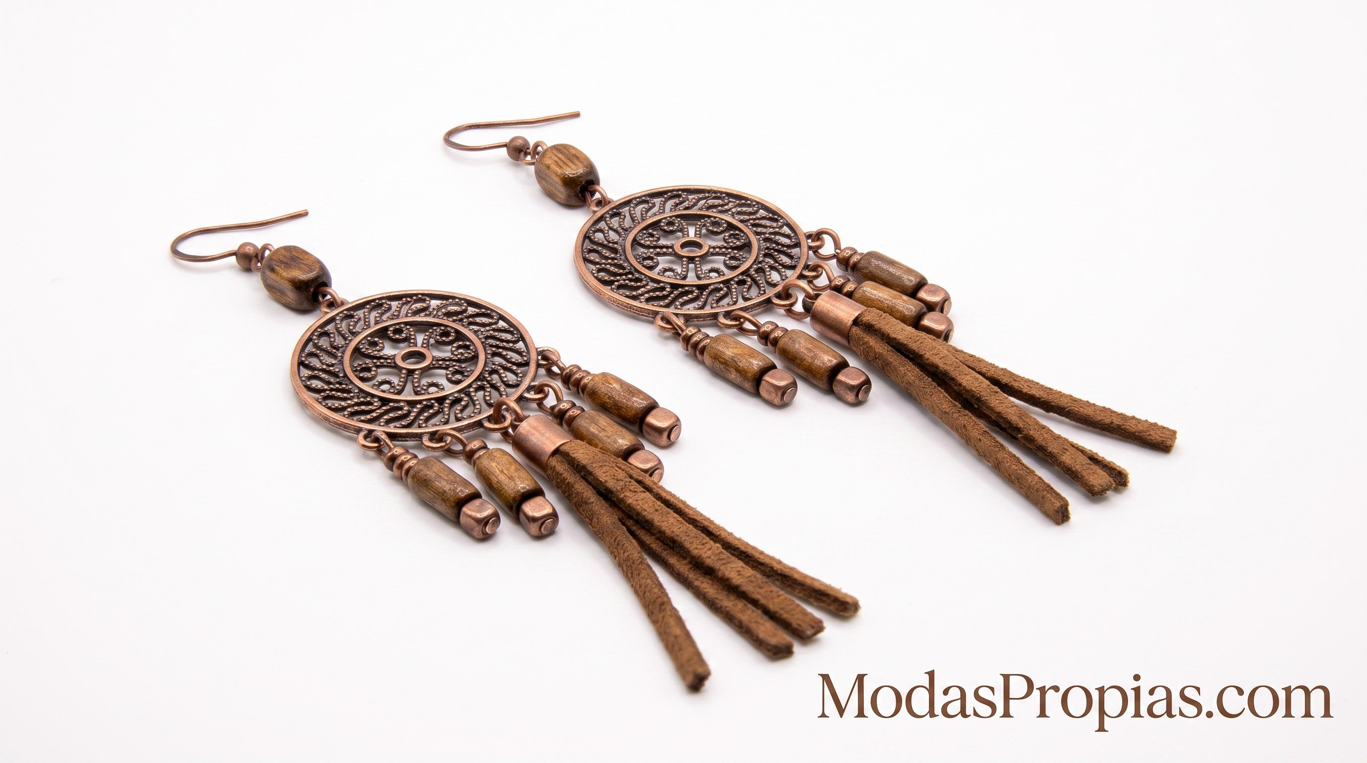 Pendientes Largos Madera y Cuero | Estilo Natural Boho