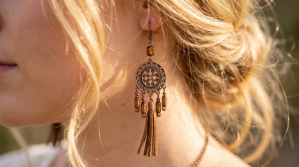 Pendientes Largos Madera y Cuero | Estilo Natural Boho