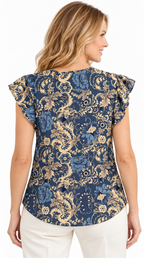 Blusa azul estampada vista de espalda