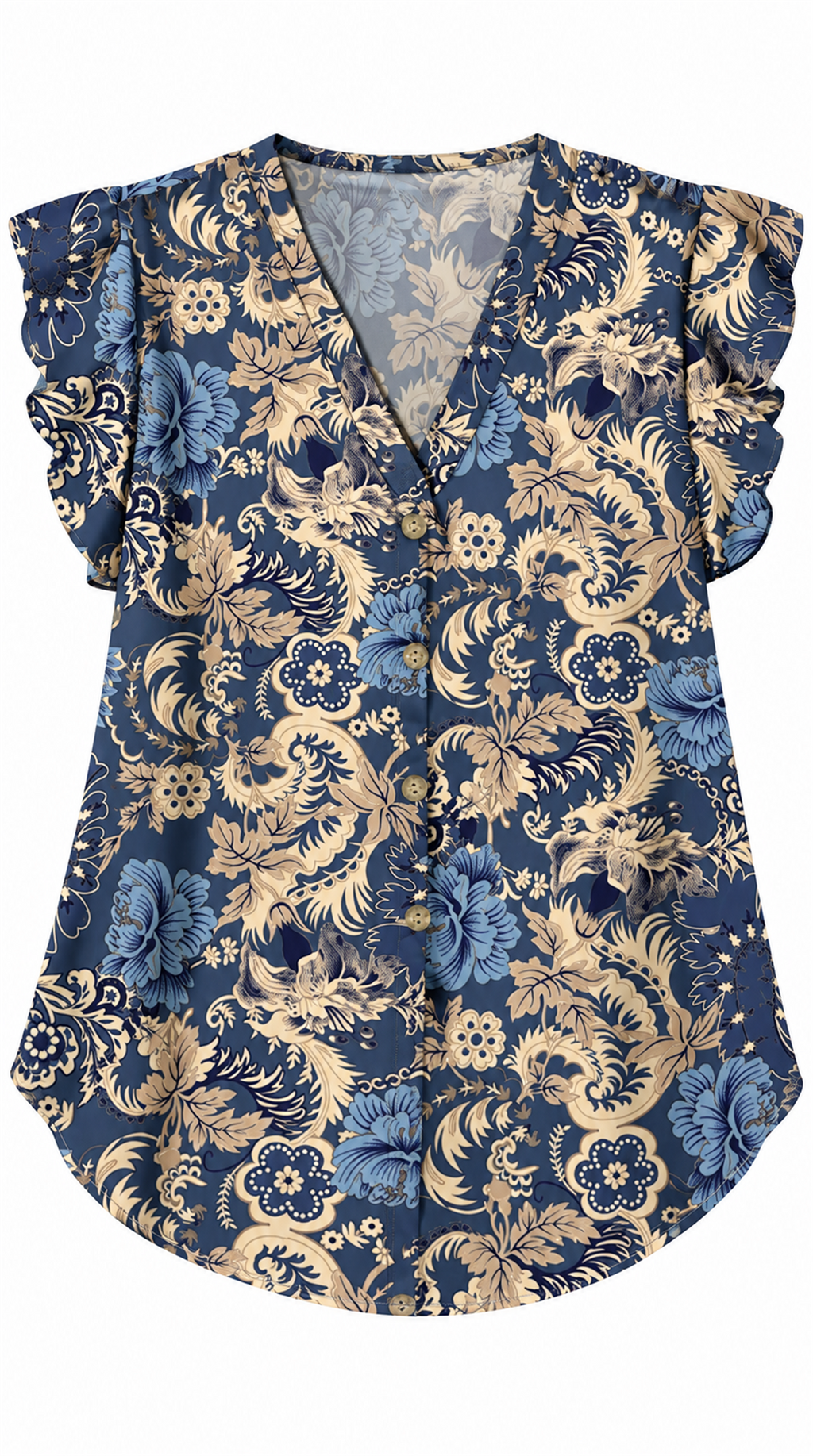 Blusa azul estampada sola sin modelo