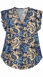 Blusa azul estampada sola sin modelo