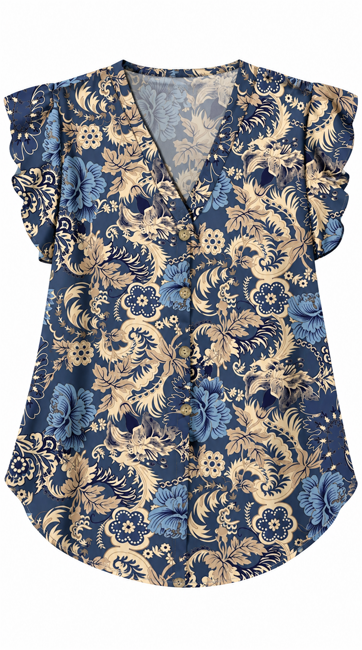 Blusa azul estampada sola sin modelo