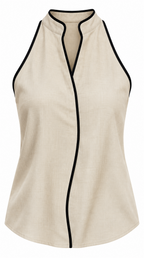 Blusa beige con ribetes negros sola sin modelo