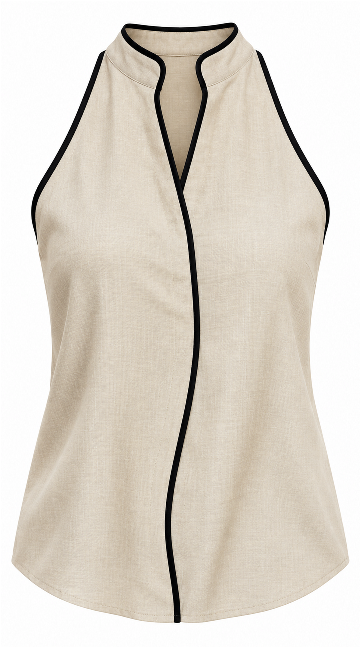 Blusa beige con ribetes negros sola sin modelo