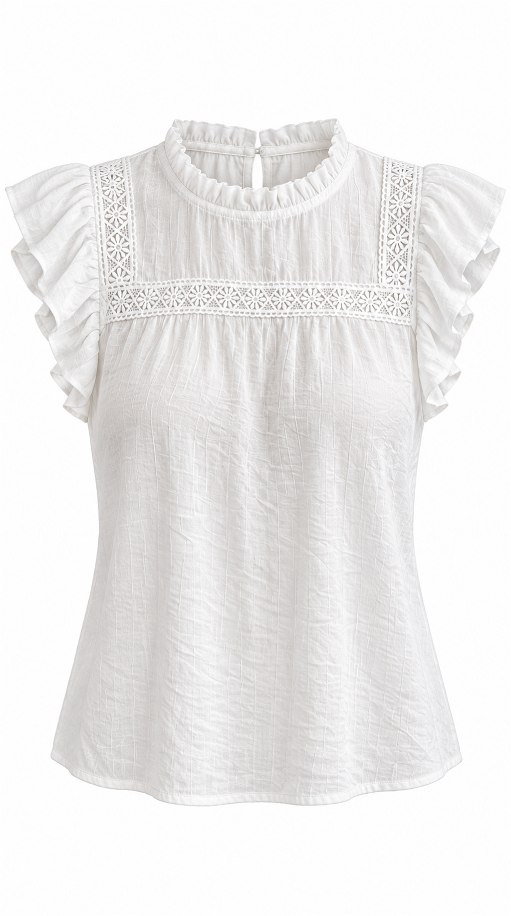 Blusa blanca con encaje floral sola sin modelo