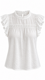 Blusa blanca con encaje floral sola sin modelo