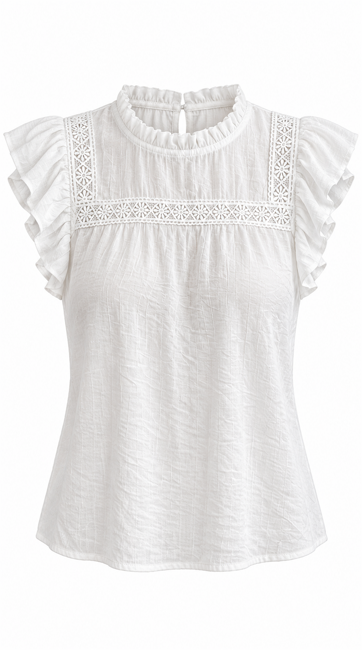 Blusa blanca con encaje floral sola sin modelo