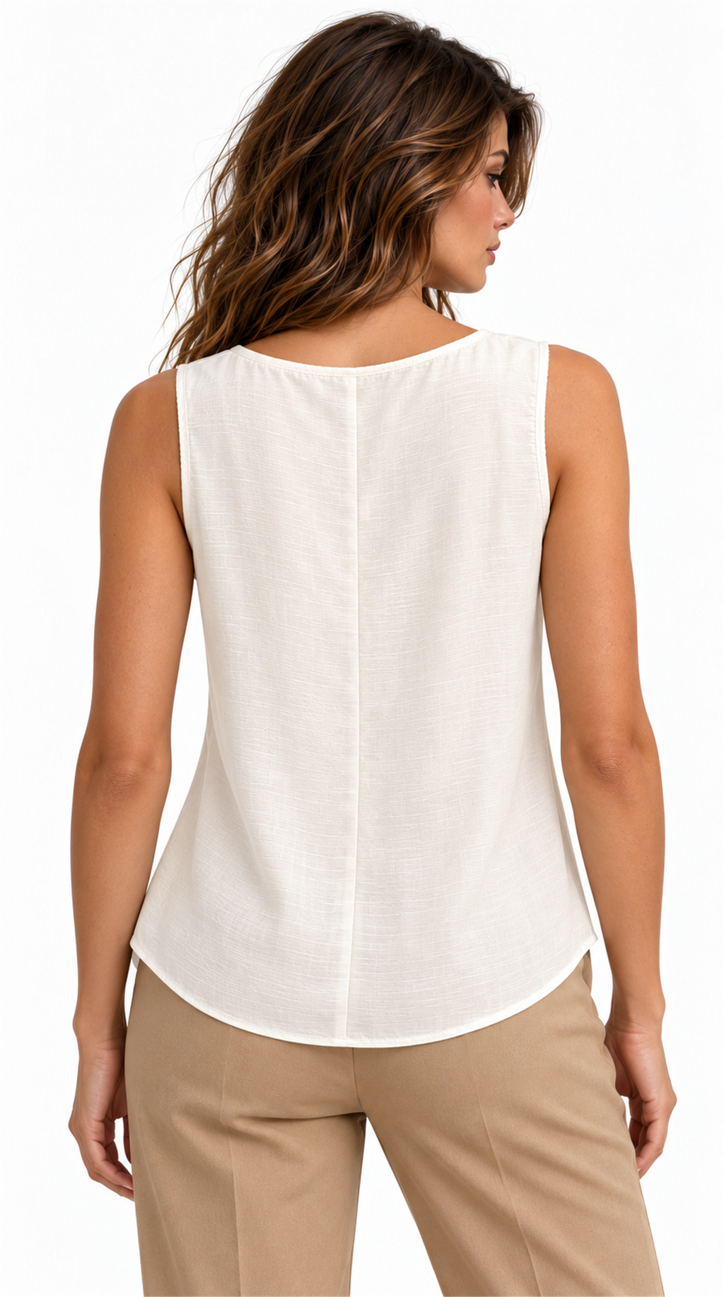 Blusa marfil sin mangas, espalda lisa con costura central
