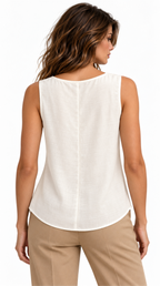 Blusa marfil sin mangas, espalda lisa con costura central