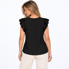 Blusa negra mangas de vuelo — espalda