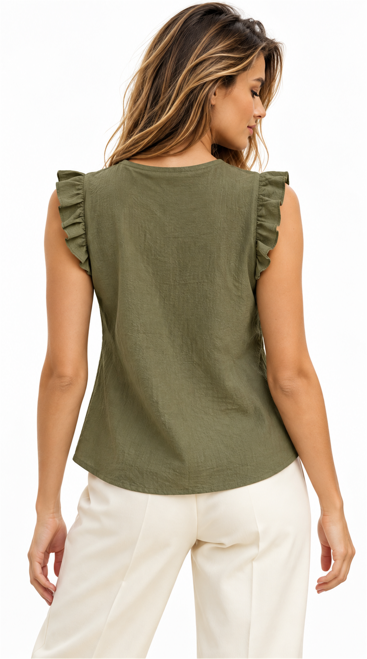 Blusa verde oliva de algodón con espalda lisa