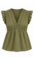 Blusa verde oliva de algodón con encaje sola sin modelo