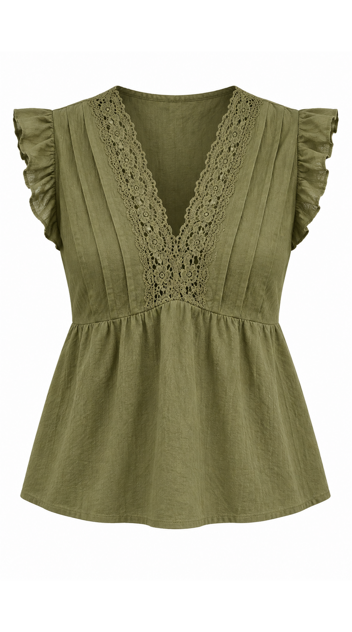 Blusa verde oliva de algodón con encaje sola sin modelo