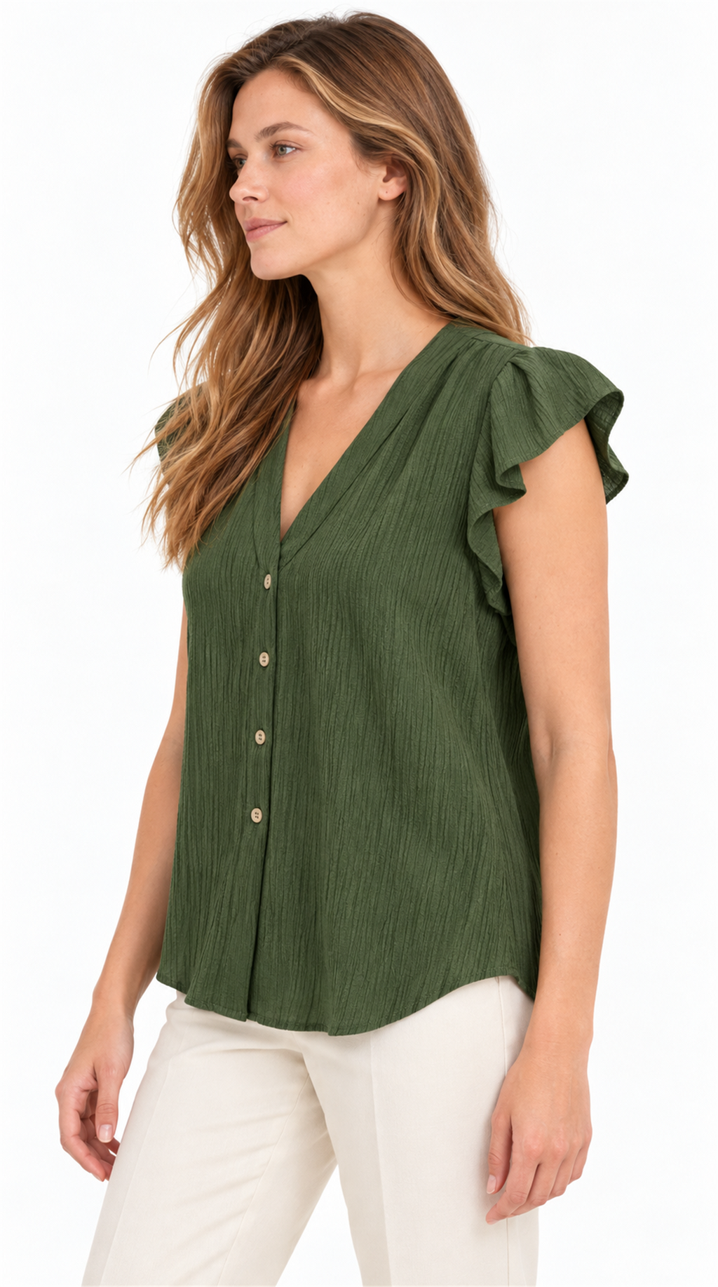 Blusa verde oliva vista de lado