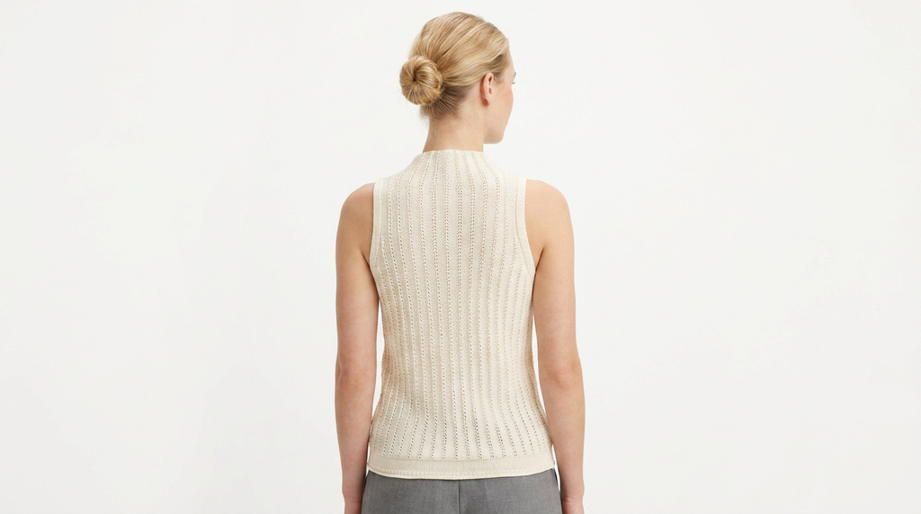 Blusa tejida beige cuello bajo