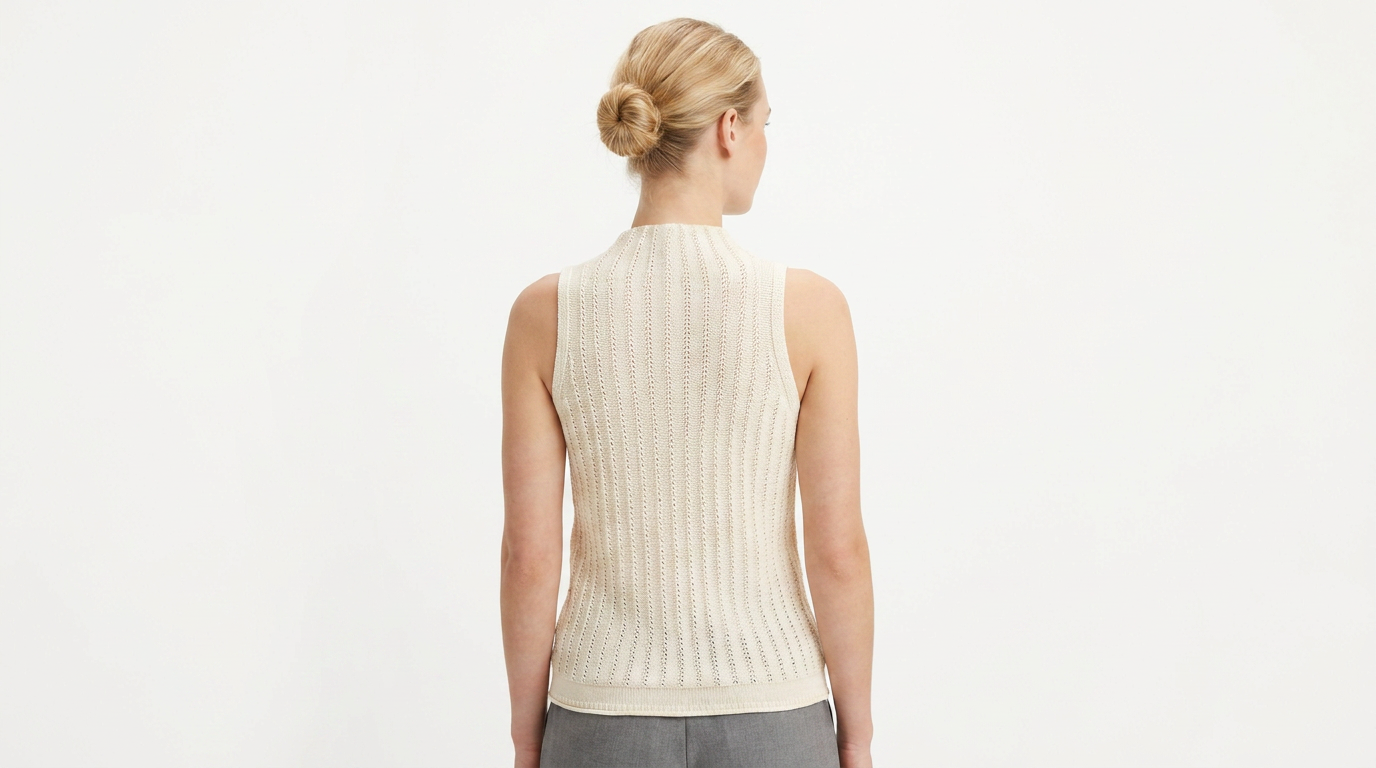Blusa tejida beige cuello bajo