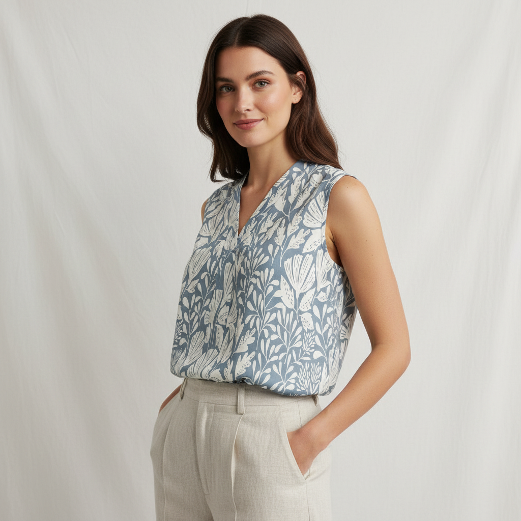 Blusa estampada colores claros azul y blanco