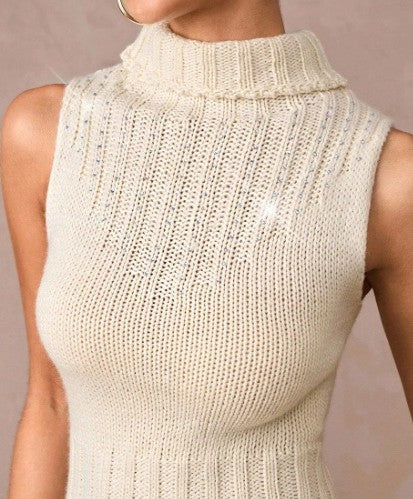 Sweater Beige brillos Cuello de Tortuga