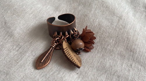 Anillo Bronce Ajustable Flores y Hojas | Naturaleza en tu mano