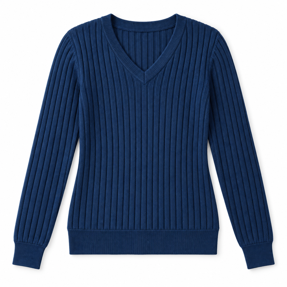 Sweater azul oscuro acanalado cuello V, vista product