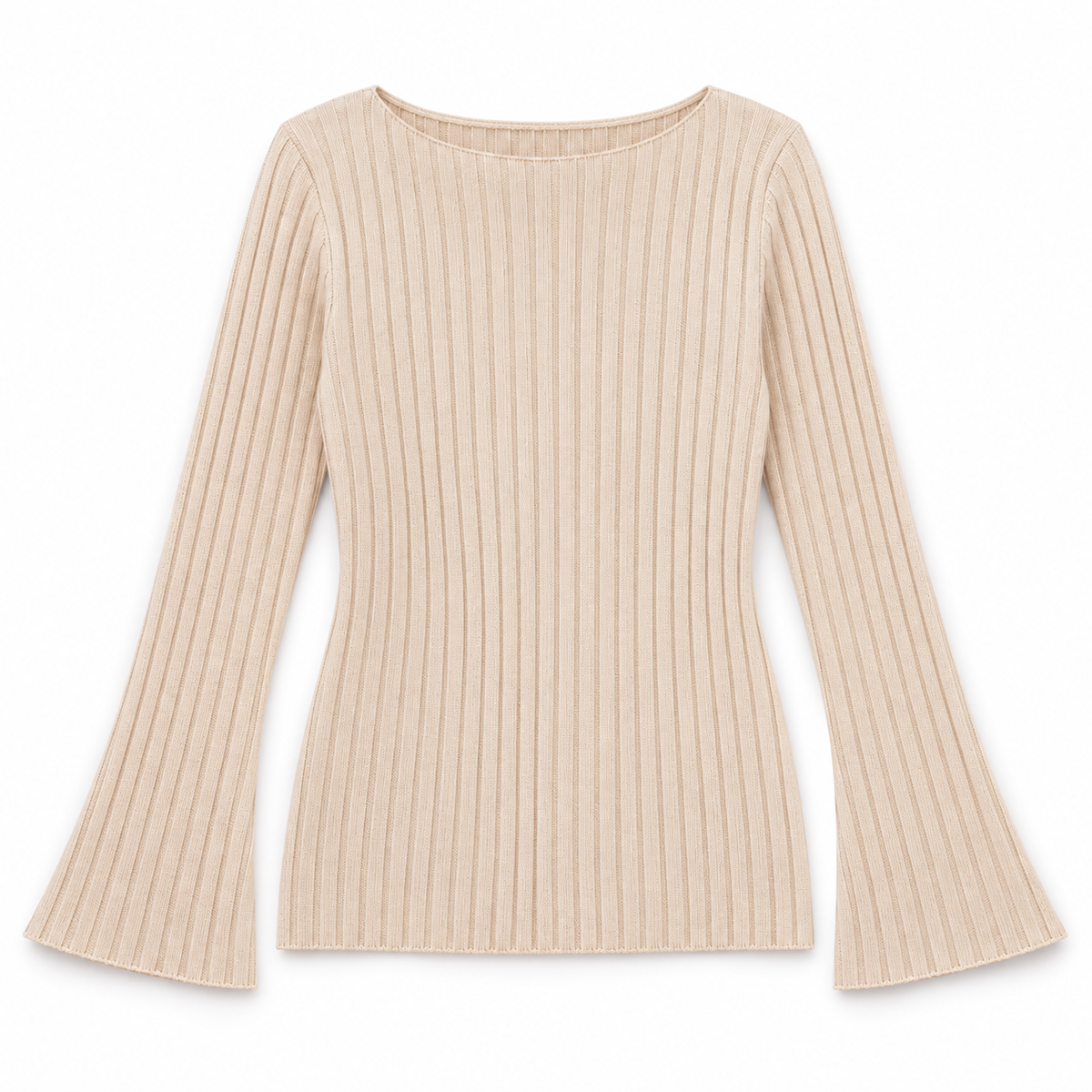 Sweater beige acanalado mangas acampanadas, vista product