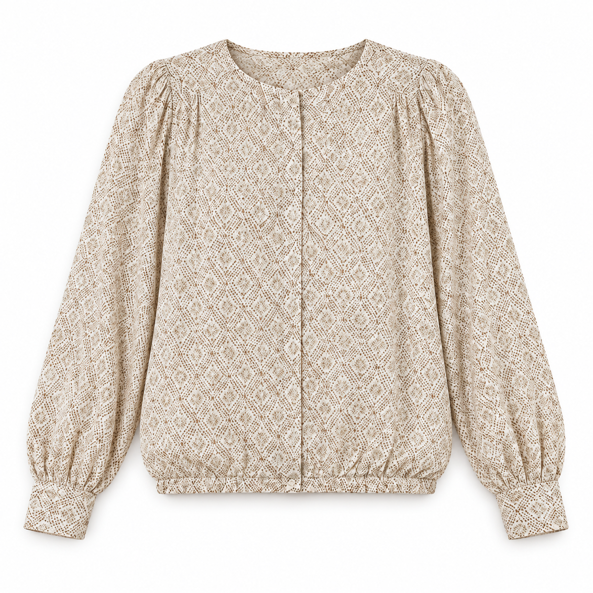 Blusa beige estampada — producto solo, vista frontal
