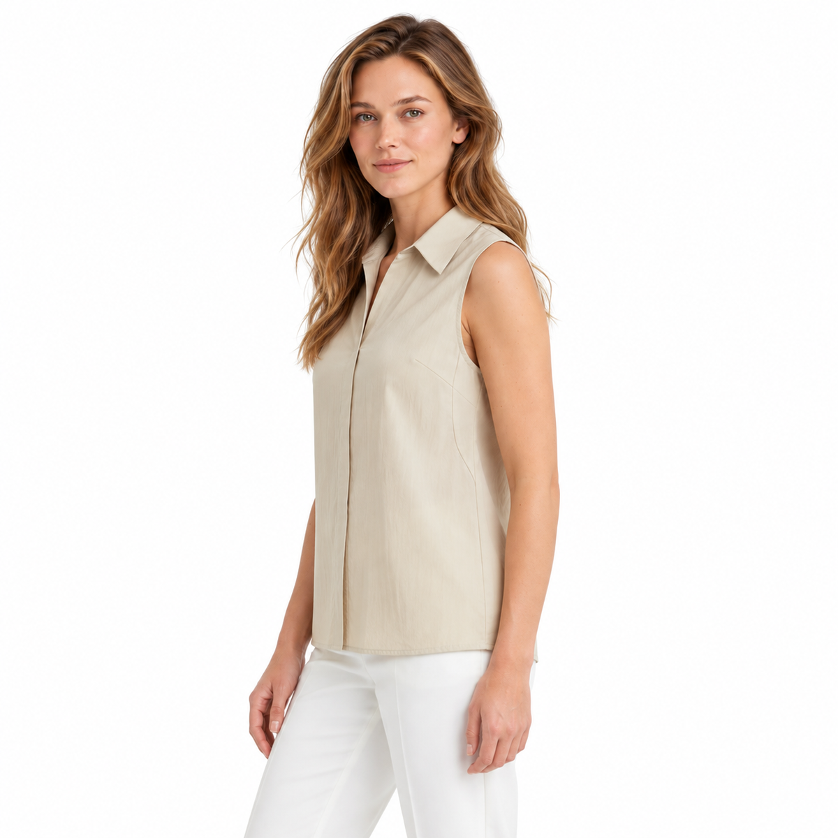 Blusa Beige sin mangas — lado