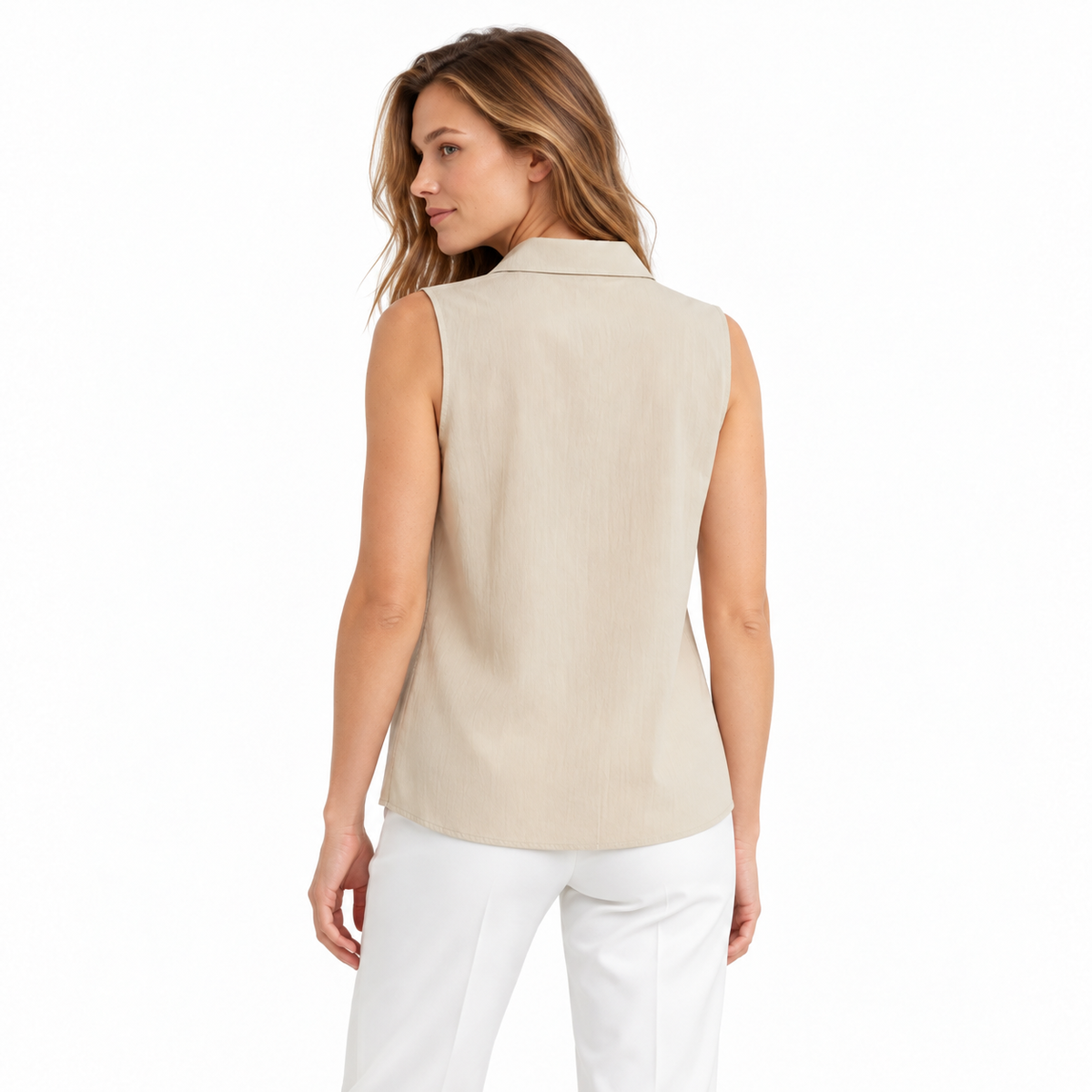 Blusa Beige sin mangas — espalda