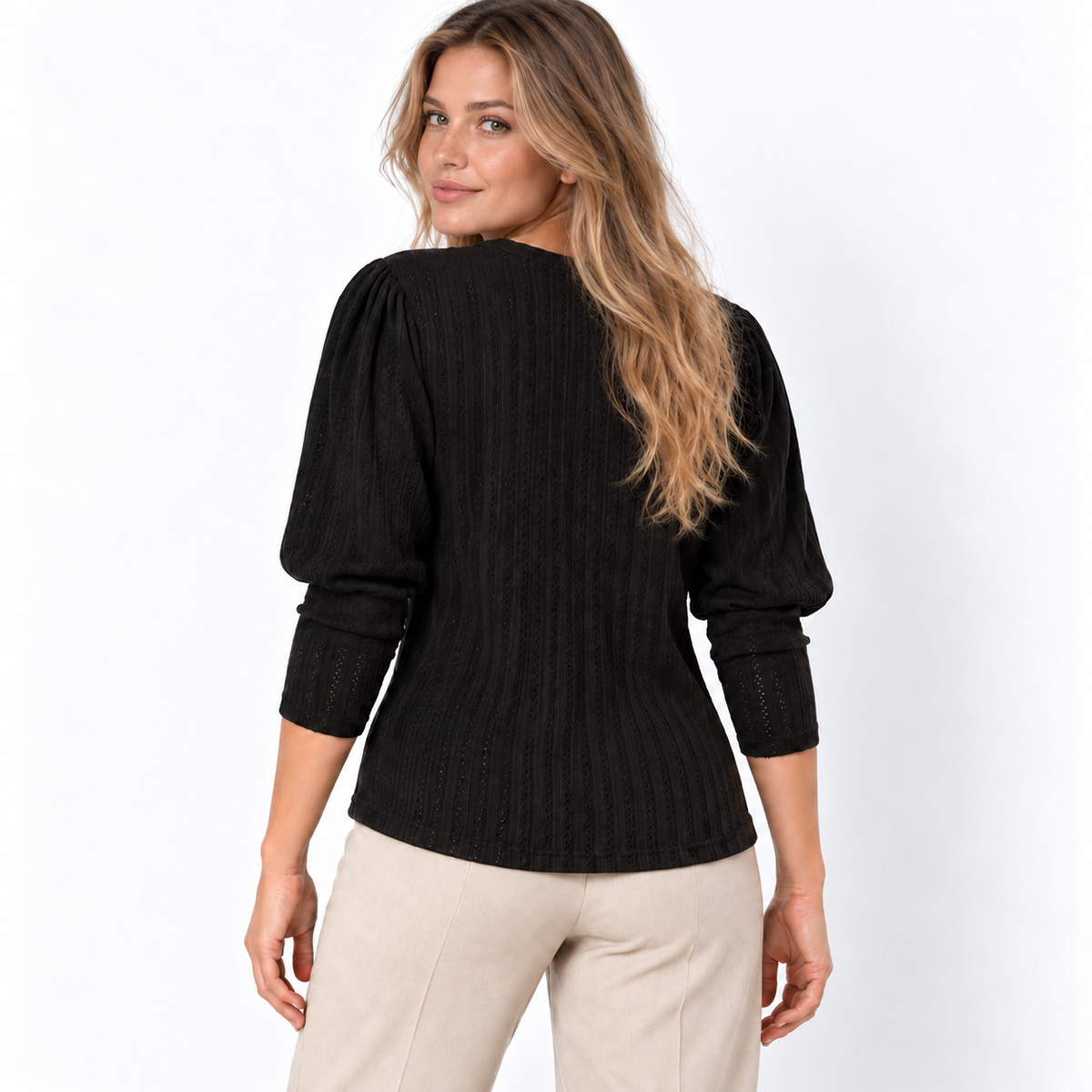 Blusa drapeada negro — pose 3, modelo MODASPROPIAS
