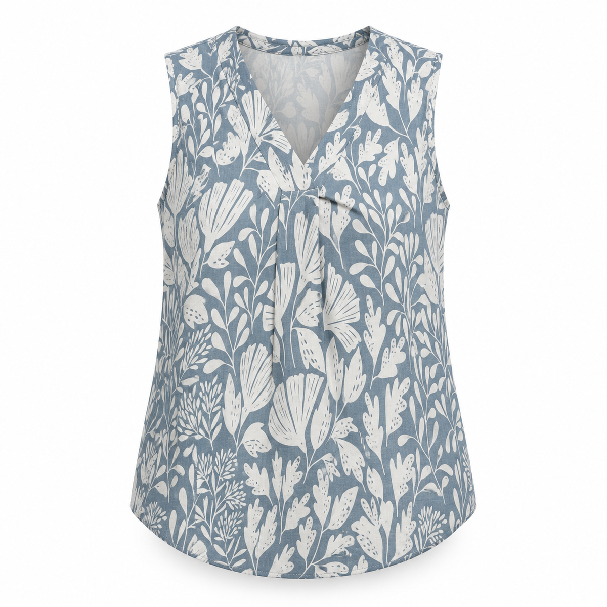 Blusa estampada azul y blanco — blusa sola, fondo blanco