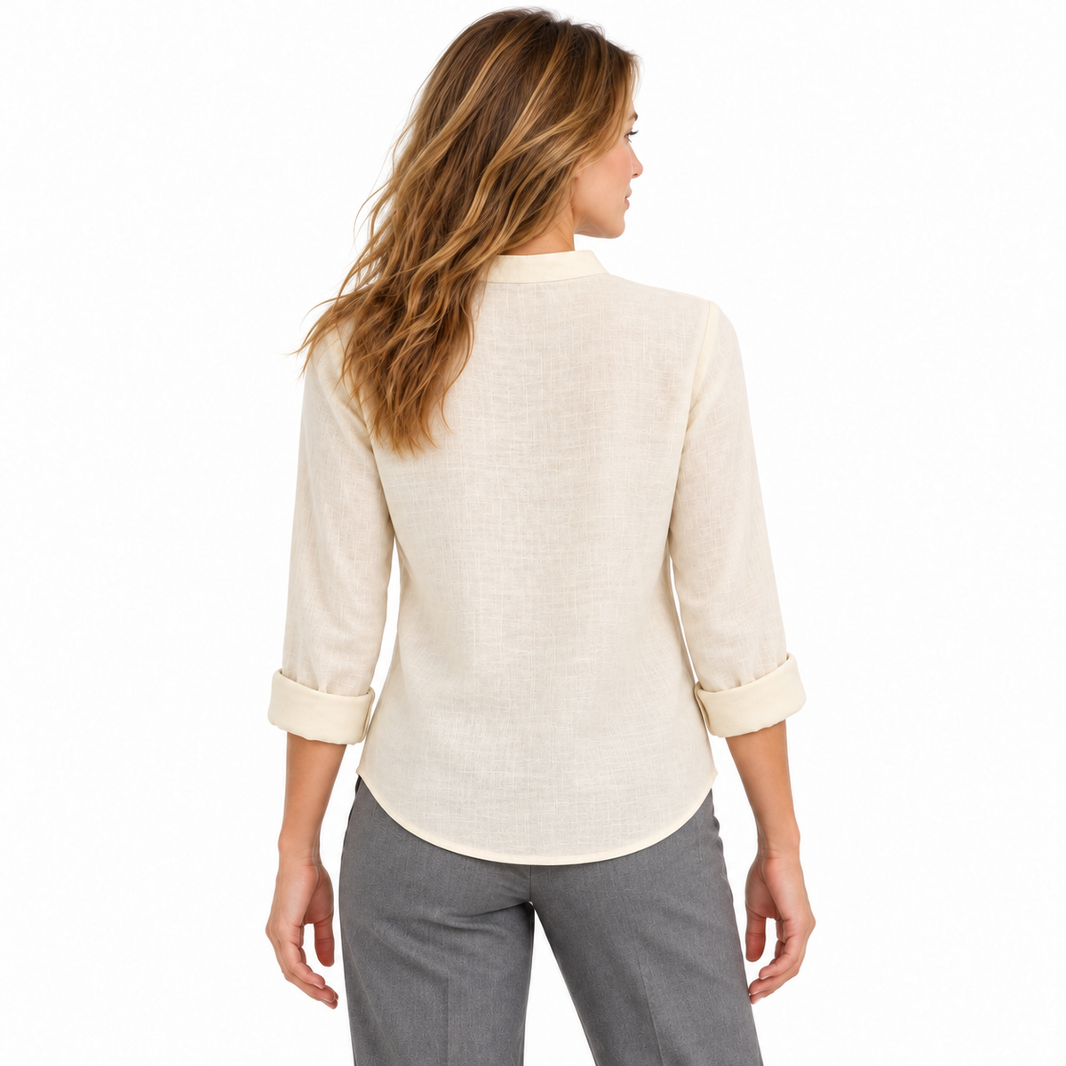 Blusa lino beige, vista de espalda