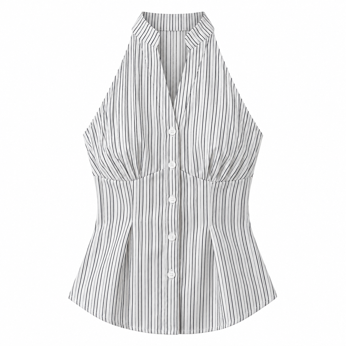 Blusa a rayas hombros descubiertos, vista de la prenda sobre fondo blanco