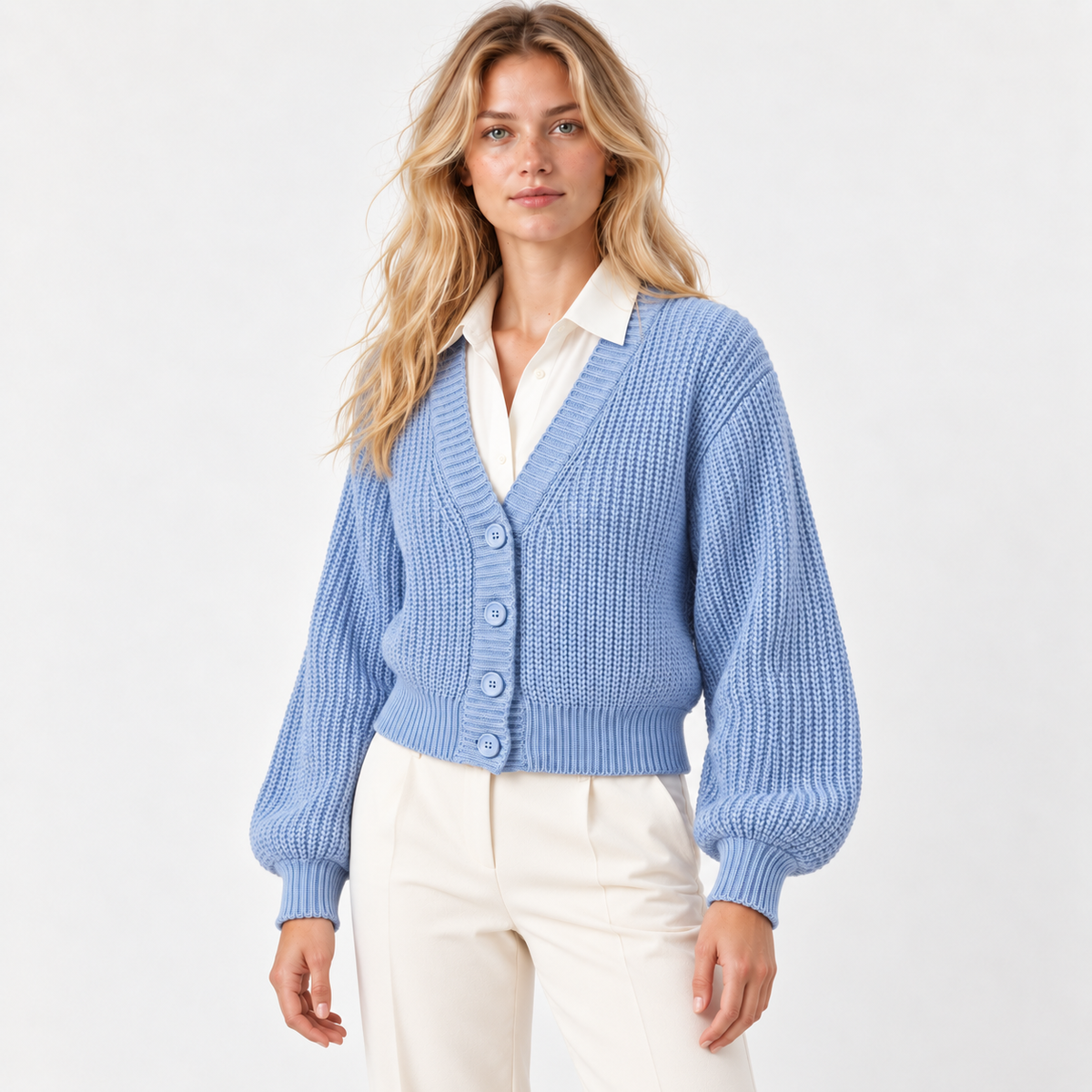 Cárdigan mangas anchas azul — front