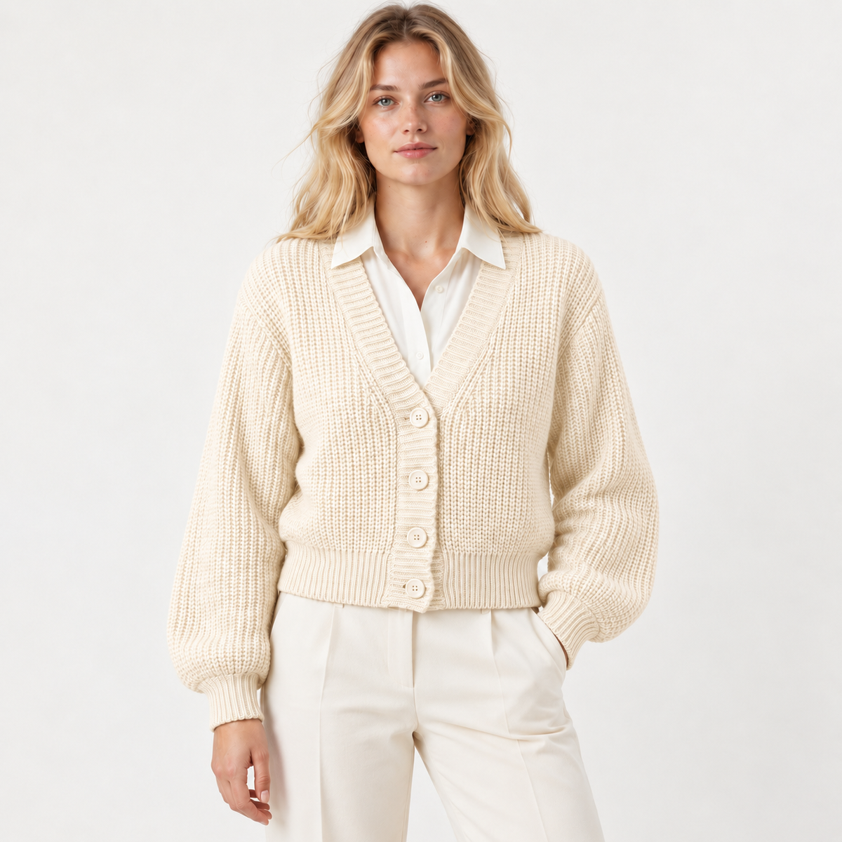 Cárdigan mangas anchas blanco — front