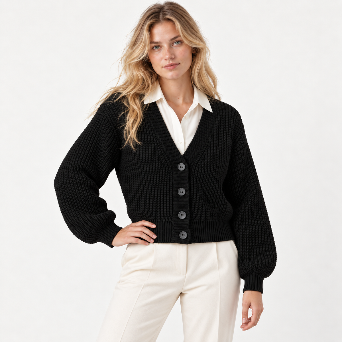 Cárdigan mangas anchas negro — front