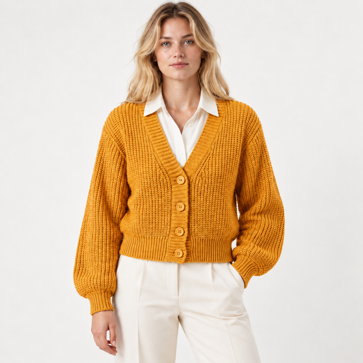 Cárdigan mangas anchas ocre — front