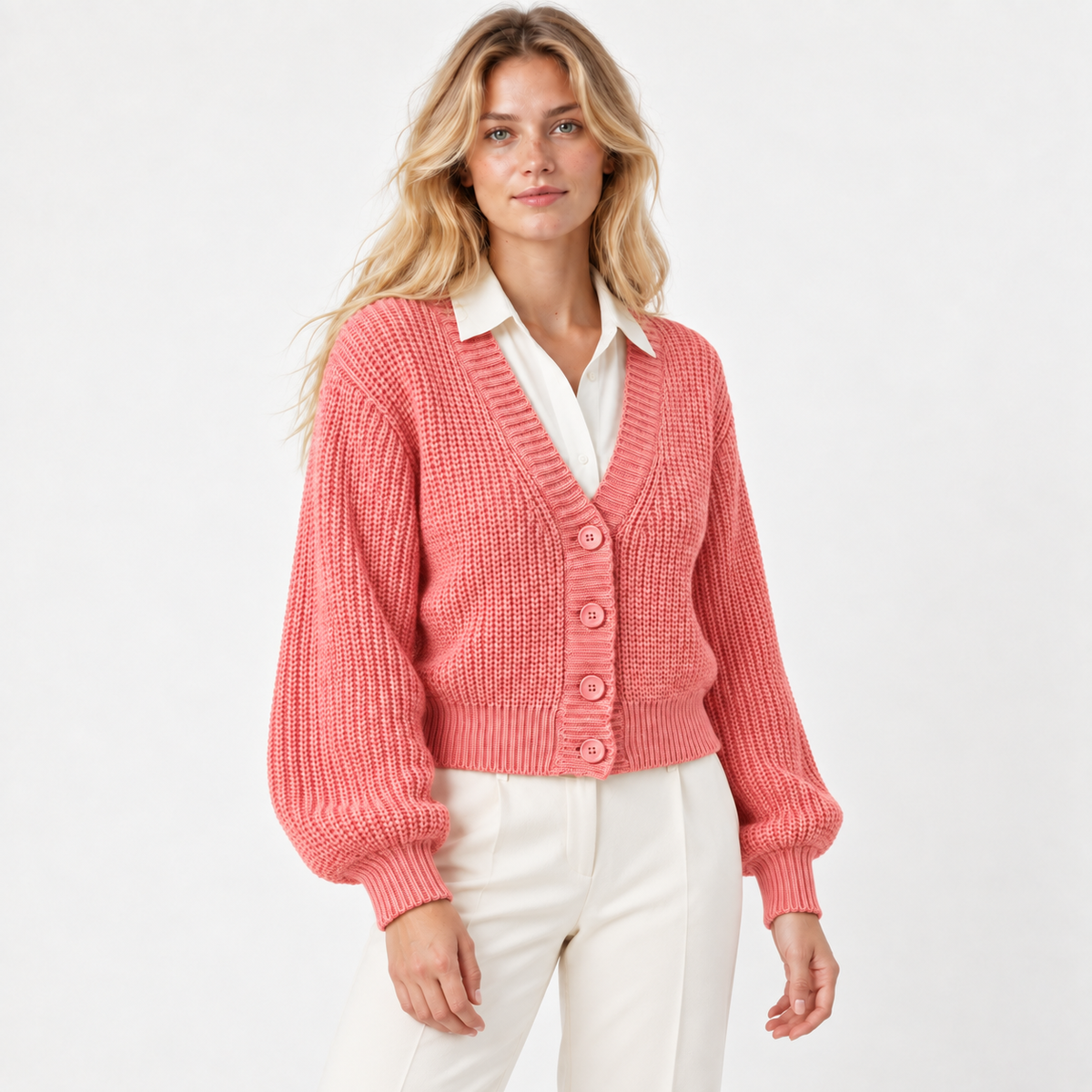 Cárdigan mangas anchas oro-rosa — front