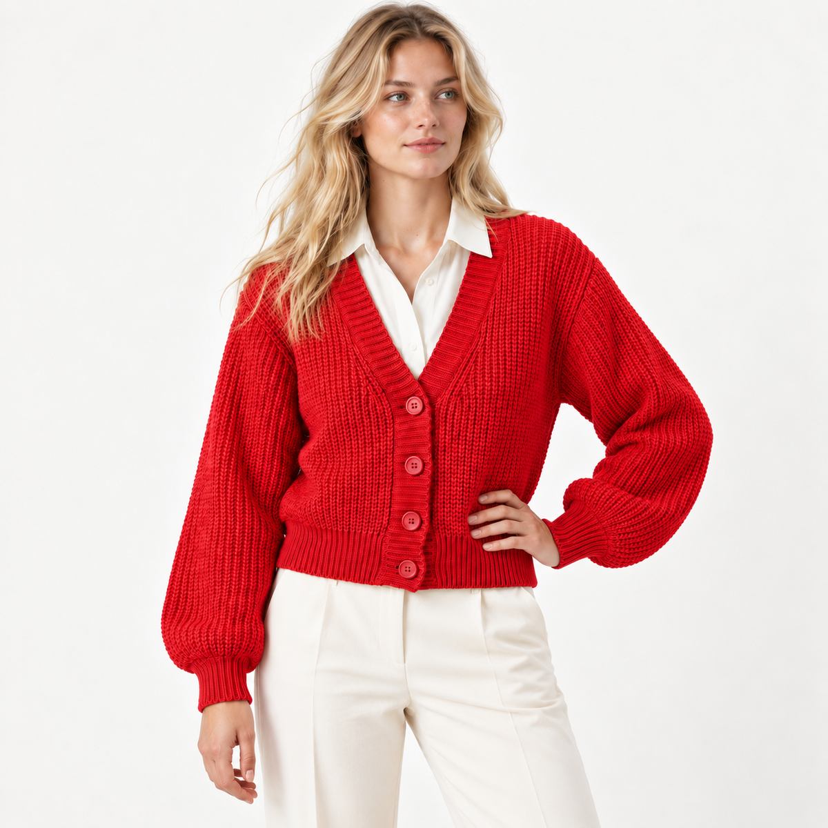 Cárdigan mangas anchas rojo — front